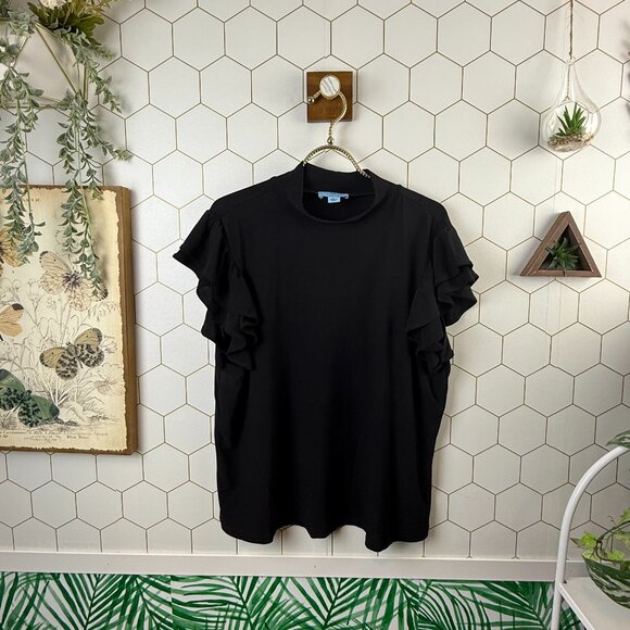 CeCe Black Mock Neck Ruffle Sleeve Blouse - Size - XL - Picture 2 of 6